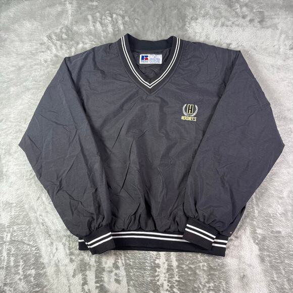 Vintage Hershey’s logo Mens L black Russell Pullover Nylon Windbreaker - Picture 1 of 7